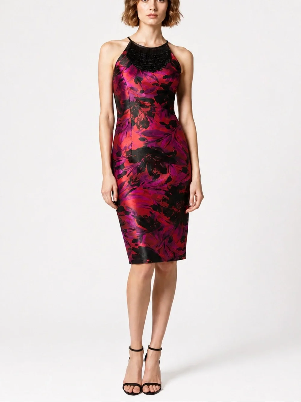 carmen marc valvo formal dresses ~ Red Jersey Embellished Cowl Neck Gown 4 NEW $495 wearing a size 2Features Tweed Pattern Knee-Length Dress